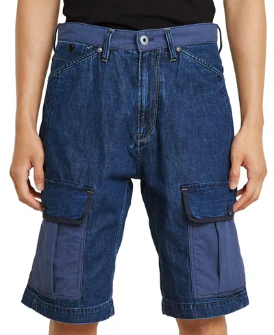 G-star Raw Men's Bend 3d Relaxed Fit 12.6" Denim Cargo Shorts In Blue