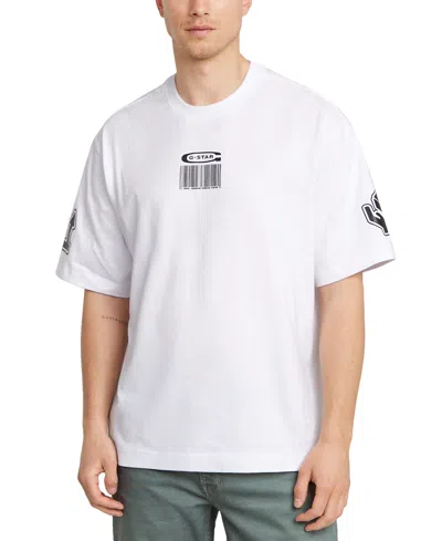 G-star Raw Men's Boxy Fit Barcode Short Sleeve Crewneck T-shirt In White