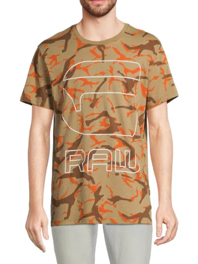 G-star Raw Men's Camo Logo Crewneck T Shirt In Sahara Camo
