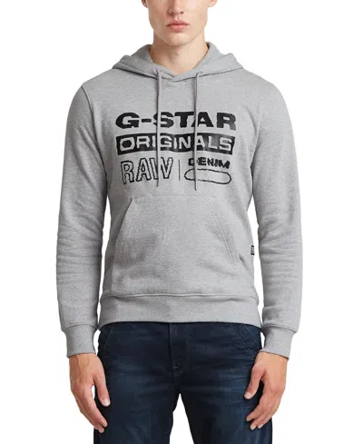 G-star Raw Men's Distressed Originals Regular-fit Logo Print Fleece Hoodie In Medium Gre