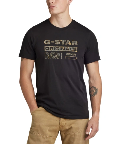 G-star Raw Men's Slim-fit Crewneck Distressed Originals Logo T-shirt In Dk Black
