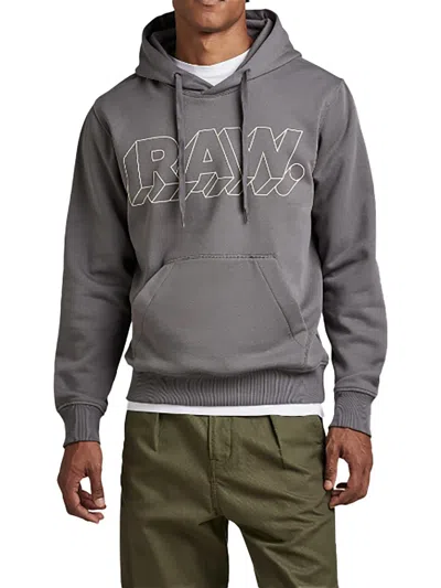G-star Raw Mens Graphic Logo Hoodie In Grey