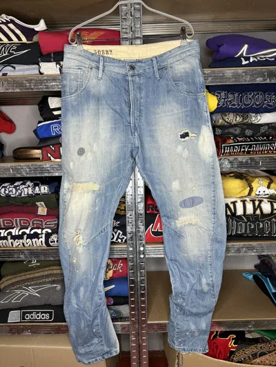 Pre-owned G Star Raw X Gstar 34/34 Distressed G Star Raw Arc 3d Loose Tapered Jeans Pants In Blue