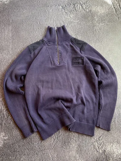 Pre-owned G Star Raw X Vintage G Star Raw 1/3 Zip Distressed Faded Sweater In Violet