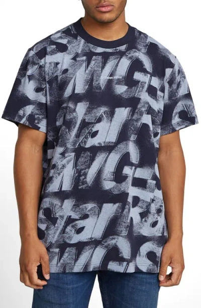 G-star Sprayed Letters Loose Organic Cotton T-shirt In Osaka Blue Sprayed Letters