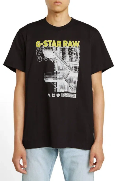 G-star Stairs Gr Loose Fit Organic Cotton Graphic T-shirt In Black