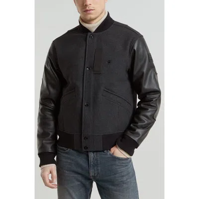 G-star Wool Blend & Leather Varsity Jacket In Shadow
