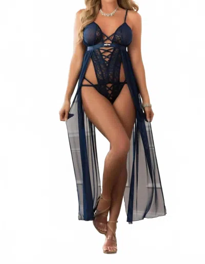 G World Collection Stunner Long Babydoll Nightgown In Blue Opal