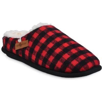 Gaahuu Buffalo Check Faux Shearling Lined Slipper In Black/red