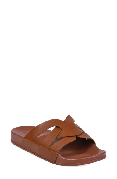 Gaahuu Crisscross Strap Slide Sandal In Brown