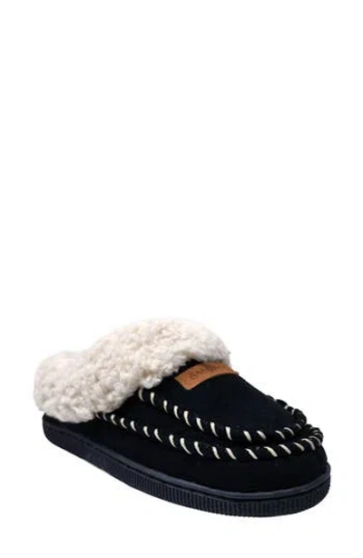 Gaahuu Double Stitched Faux Shearling Lined Slipper In Black