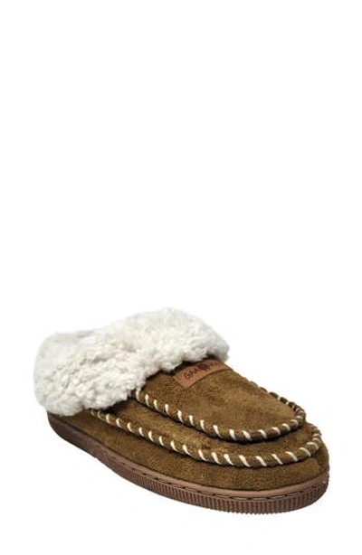 Gaahuu Double Stitched Faux Shearling Lined Slipper In Brown