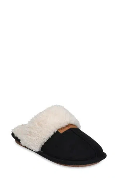 Gaahuu Faux Suede & Faux Shearling Lined Slipper In Black