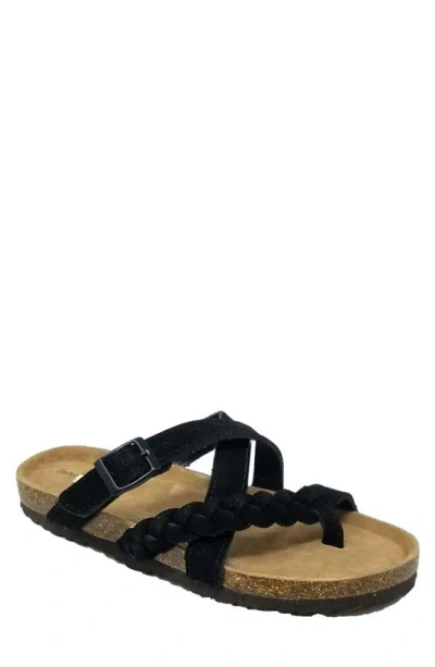 Gaahuu Suede Braided Crisscross Sandal In Black