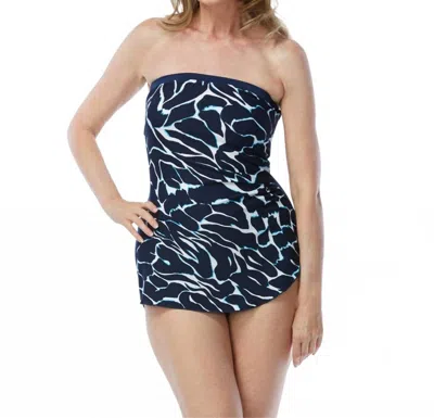 Gabar Animal Bandeau Sarong Girl Leg One Piece In Navy/aqua In Blue