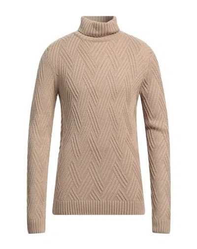 Gabardine Man Turtleneck Camel Size Xxl Wool, Acrylic In Beige
