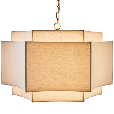Gabby 2 - Light Gold Pendant In Antique Gold|white Linen|natural Alabast