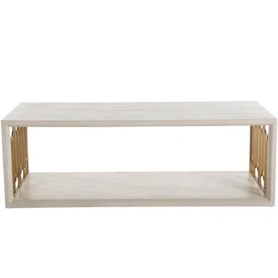 Gabby Ainsworth Solid Wood Floor Shelf Coffee Table With Storage In Cerused White,stained Gold