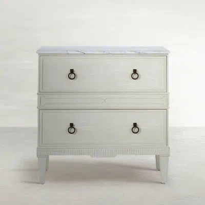 Gabby Archie 2 - Drawer Solid Wood Nightstand In Cerused White/agros White Stone/antique Bronze In Cerused White|agros White Stone|antique