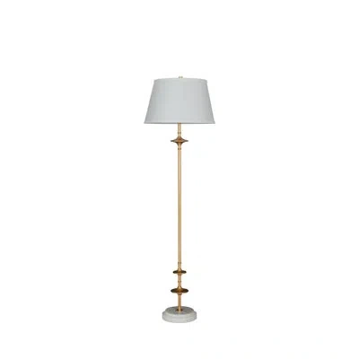 Gabby Avery Floor Lamp In Aged Brass|beige Linen|light Beige Marbl
