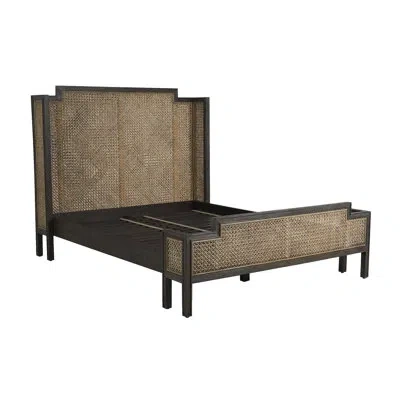 Gabby Camille Low Profile Platform Bed In Cerused Dark Gray|natural Rattan