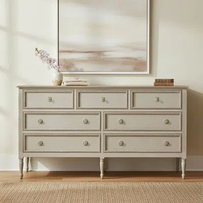 Gabby Caroline 7 Drawer Dresser In Classic Antique White|feather Gray
