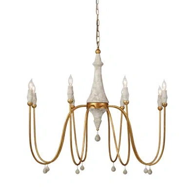 Gabby Clay 8 - Light Candle Style Chandelier With Beaded Accents In Vintage Gold|distressed Ivory