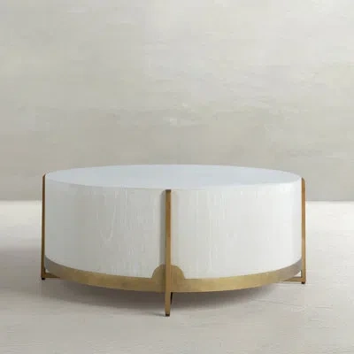 Gabby Clifton Drum Coffee Table In White Top,gold Base
