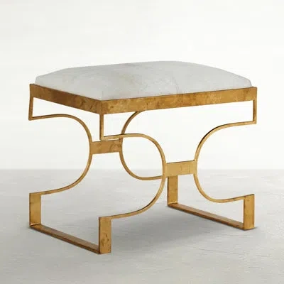 Gabby Connelly Iron Accent Stool In Beige;beige Ivory Hide;feuille Royale,peau Naturelle Ivoire;royale Leaf|natura
