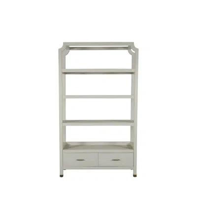 Gabby Crest Storage Bookcase In Cerused White|stained Brass