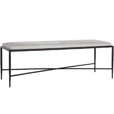 Gabby Devoe Upholstered Bench In Natural Ivory Hide|gunmetal Bronze