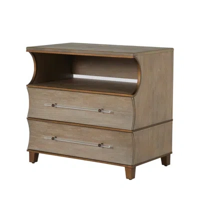 Gabby Evonne 2 - Drawer Solid Wood Nightstand In Cerused Natural Gray/antique Bronze/clear In Cerused Natural Gray|antique Bronze|clea