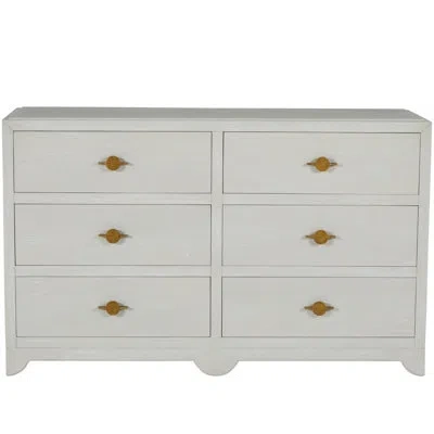 Gabby Fairmont 6 Drawer 58" W Solid Wood Double Dresser In Cerused White|stained Gold