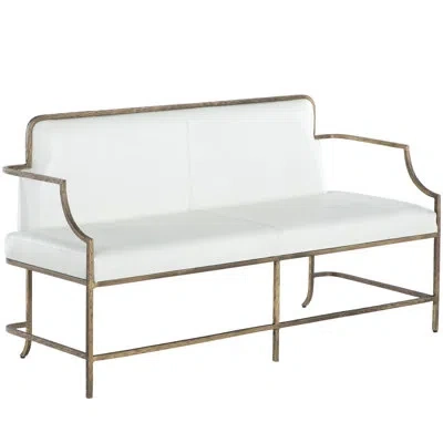 Gabby Faux Leather Upholstered Bench In Cloud White Leather|forged Warm Champagn