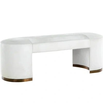 Gabby Genuine Fur Upholstered Bench In Antique Brass|natural Ivory Hide