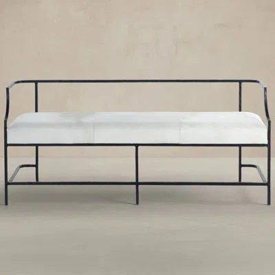 Gabby Genuine Fur Upholstered Bench In Flat Black|natural Ivory Hide