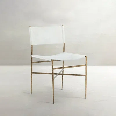 Gabby Genuine Leather Metal Side Chair Dining Chair In Gold