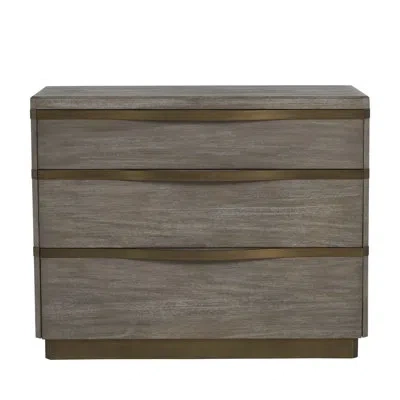 Gabby Gillespie 3 Drawer 39" W Solid Wood Chest In Brushed Gray|stained Brass