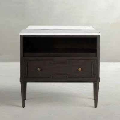 Gabby Glenwood 1 - Drawer Solid Wood Nightstand In Forest Black,agros White Stone,brass