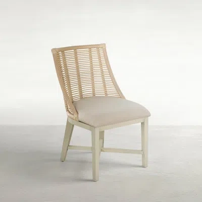 Gabby Hamlet Linen Slat Back Side Chair In Beige In Sesame White