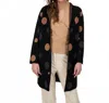 Gabby Isabella Polka Hooded Open Front Cardigan In Black In Black