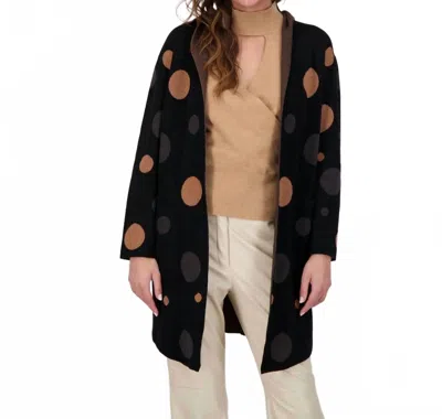 Gabby Isabella Polka Hooded Open Front Cardigan In Black