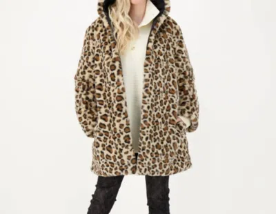 Gabby Isabella Reversible Cheetah Hooded Coat In Brown