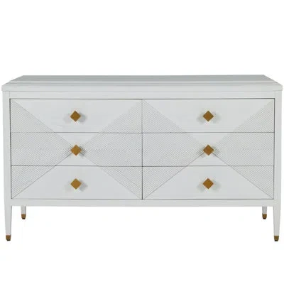 Gabby Julia 6 Drawer 57.5" W Solid Wood Double Dresser In Alabaster White|stained Gold;cerused Whi