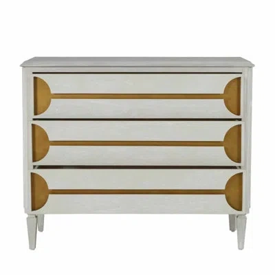 Gabby Kaitlin 3 - Drawer Dresser In Cerused White|stained Brass