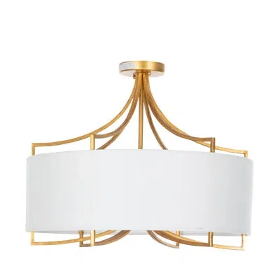 Gabby Lacey Semi Flush Mount In Vintage Gold|feather White Linen
