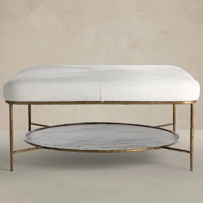 Gabby Laurie 40 Wide Genuine Leather Square Storage Ottoman With Storage In Natural Ivory Hide