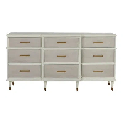 Gabby Leona 9 Drawer Chest In Antique Brass|natural Linen|parchment Wh