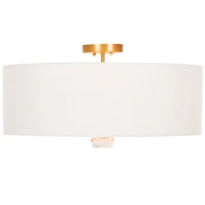 Gabby Mabel Semi Flush Mount In Matte Antique Brass|white Linen|natural