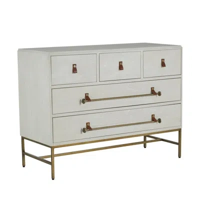 Gabby Maya 5 Drawer 44" W Solid Wood Dresser In Caramel Brown Leather|cerused White|stai